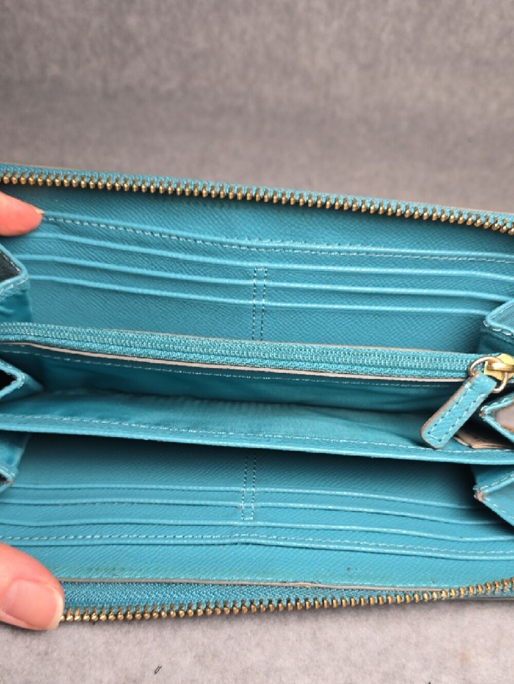 Coach Accordion Zip Wallet Cadet Blue with Gold Studs - Picture 10 of 16